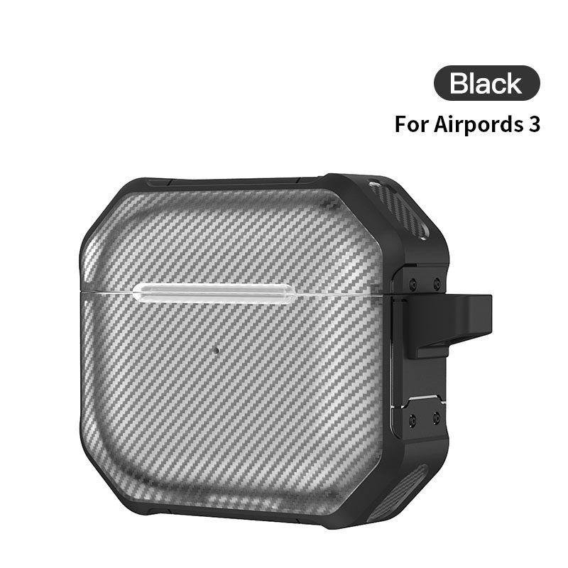 KUULAA Cover For Airpods pro Case TPU PC Protective Carbon Fibre Anti-fall Cover For Apple AirPods 4 3 Case Super Hardness With Key Chain