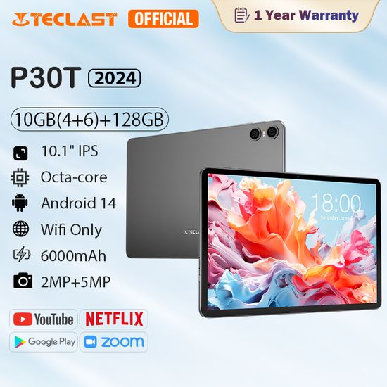 【เปิดตัวใหม่】 P30T Teclast แอนดรอยด์14รุ่นใหม่2024: แรม10กิกะไบต์ (4 + 6) รอม128GB หน้าจอ IPS 1280 × 800 FHD ขนาด10.1นิ้ว2.4GHz + 5GHz WIFI,ต้นฉบับรับประกัน1ปี!