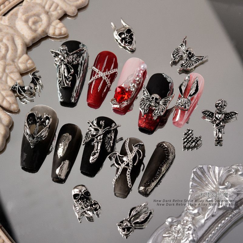 10pcs Retro Dark Wind เล ็ บ Croxa Heart Cross Skeleton Wishes Angel Guyin Love โลหะเล ็ บอุปกรณ ์ เสริม