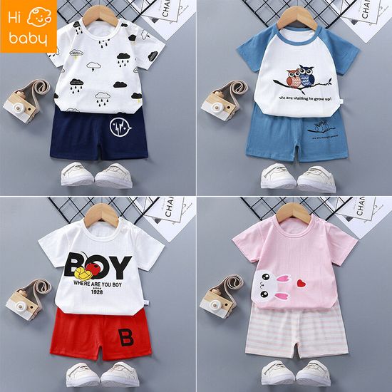 Childrens Short-Sleeved T-shirt Set Summer Infant Boys and Girls T-shirt Baby Short Sleeve Suit Pure Cotton Childrens Clothing