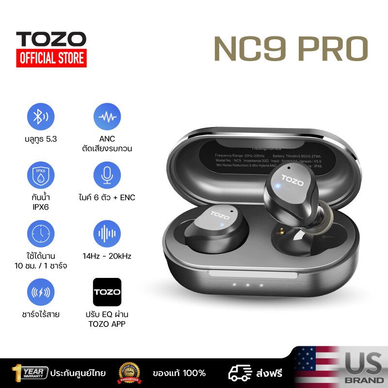 [ส่งฟรี ประกันศูนย์ไทย] TOZO NC9 Pro หูฟังบลูทูธ In-Ear 6Mics ENC IPX6 Bluetooth 5.3