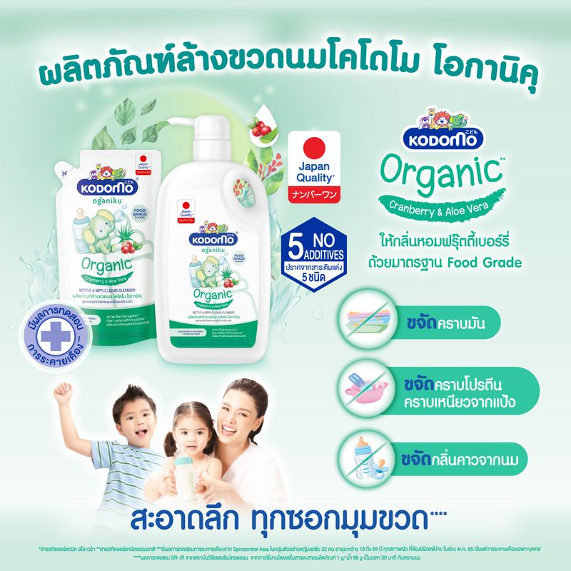 KODOMO Oganiku โคโดโม โอกานิคุ ผลิตภัณฑ์ ล้างขวดนม Food Grade กลิ่น Fruity Berry 650 มล. 2 ขวด