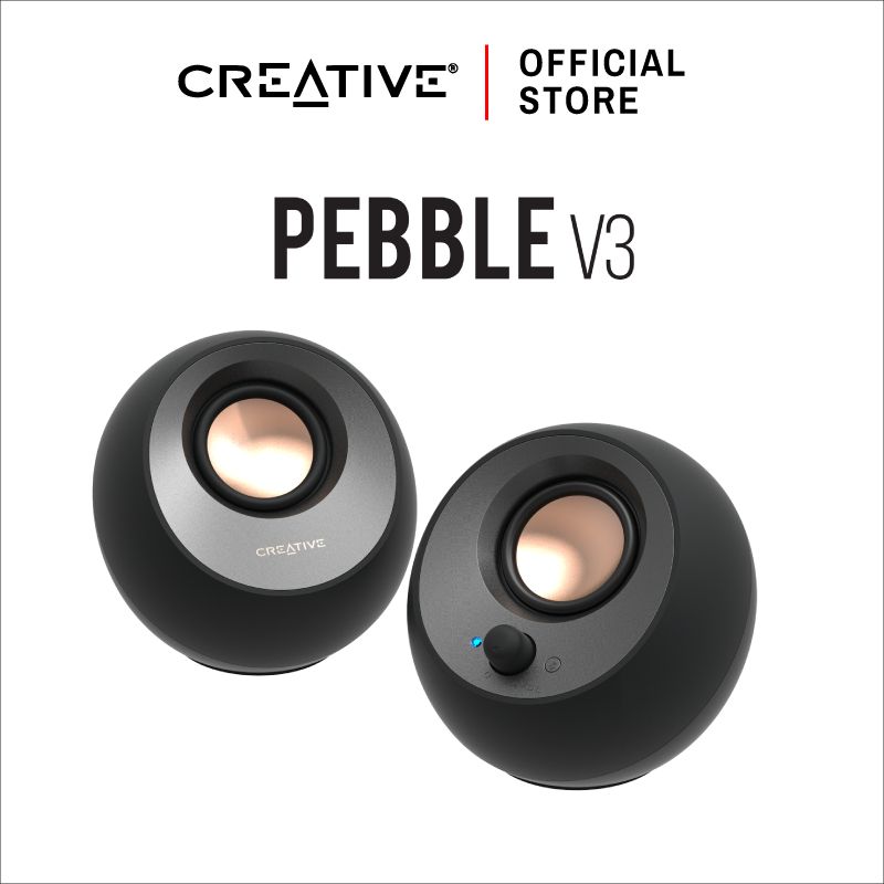 CREATIVE Pebble V3 (Black-สีดำ) ลำโพงสไตล์มินิมอล รองรับ USB-C / บูลทูธ