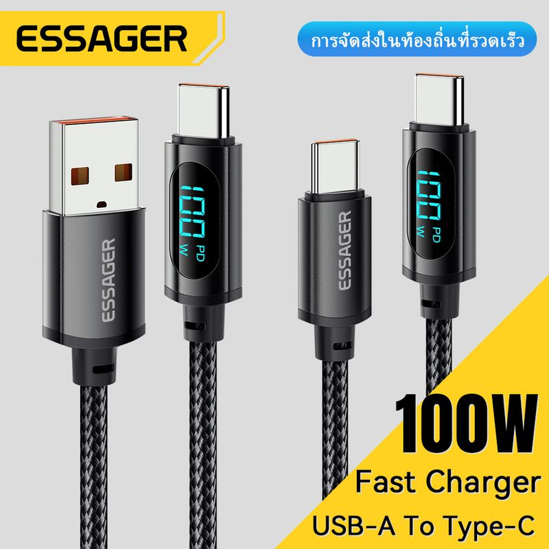 Essager 7A 100W USB A To Type C To C แสดงสาย PD สายชาร์จเร็วสำหรับ Xiaomi Poco3 Samsung Huawei