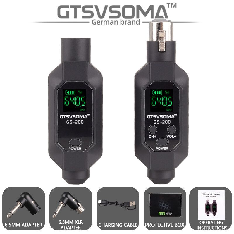 GTSVSOMA™ แท้ XLR wireless xlr transmitter UHF DSP 600Mhz ระบบกีต้าร์ไร้สาย xlr to trs wireless transmitter system xlr เปลี่ยนไมค์สายให้เป็นไมค์ลอย ตัวรับสัญญาณไมค์ลอย แจกตัวแปลงสายไมค์ สาย xlr ออกแจ็คโฟน takstar wireless xlr ไร้สาย ชุดต่อไมค