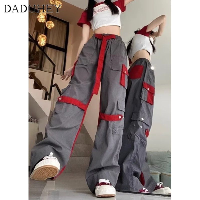 DaDuHey🎈 Women American Style Retro New High Street High Waist Wide Leg Multi-Pocket Fashion Plus Size Casual Cargo Pants