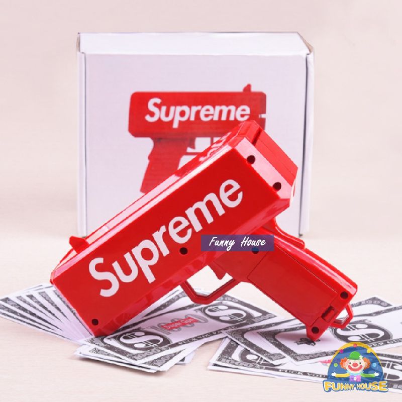 ของเล่นปืนยิงธนบัตร สายเปย์ แบงก์ พร้อมธนบัตร เงิน  Supreme  ใช้ถ่าน