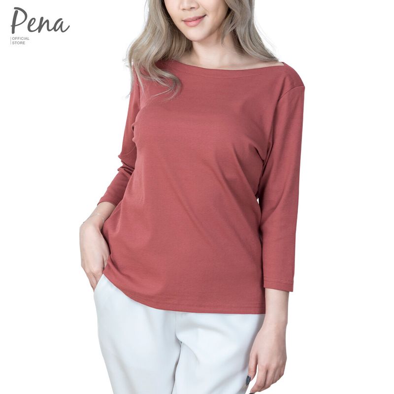 Pena house เสื้อยืดสีเบสิคคอปาด แขนสามส่วน PSTL001