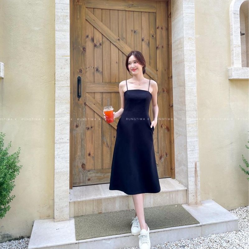 🥖‘Marindy Dress’ - เดรสสายเดี่ยว กระโปรงบาน เดรสสายเดี่ยวกระโปรงยาว ชุดออกงาน ชุดไปค่าเฟ่ ชุดไปทะเล RTW.K