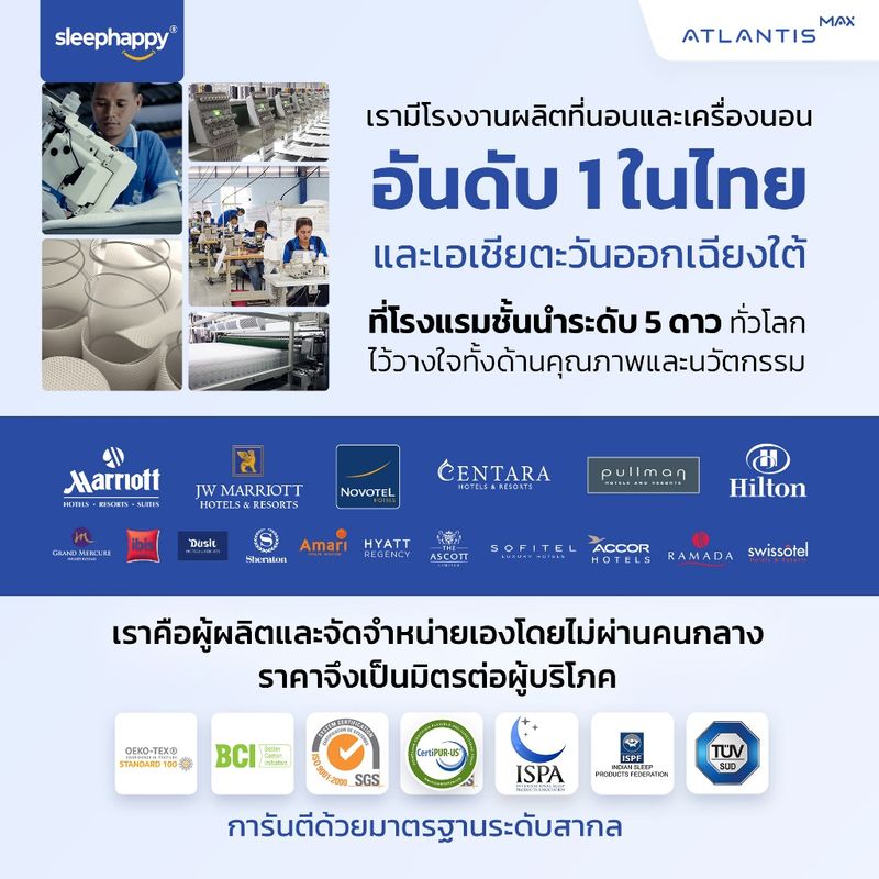 SleepHappy - Atlantis MAX ที่นอนยางพาราแท้ 100% หุ้ม Dynamic Cooling MAX Fabric เสริมด้วย Pocket Spring 7 Zone