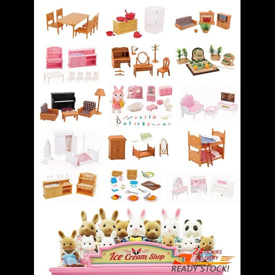 Forest Animal Family Dollhouse Furniture 1/12 Miniature ของเล ่ นตุ ๊ กตาสาวอุปกรณ ์ เสริมห ้ องนอนห ้ องน ้ ําตุ ๊ กตาชุดสําหรับตุ ๊ กตา