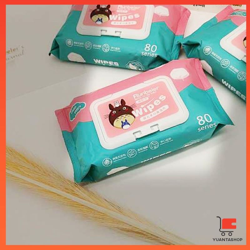 กระดาษทิชชู่เปียกทำความสะอาด 80 แผ่น ผ้าเปียก Baby hand and mouth wipes