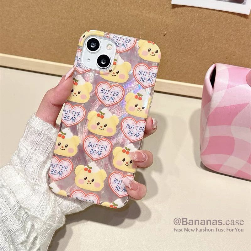 เคสโทรศัพท์มือถือนิ่ม ลายหมี หัวใจน่ารัก สําหรับ iPhone 15 14 13 12 11 Pro Max X Xr Xs Max 7 8 Plus SE2020