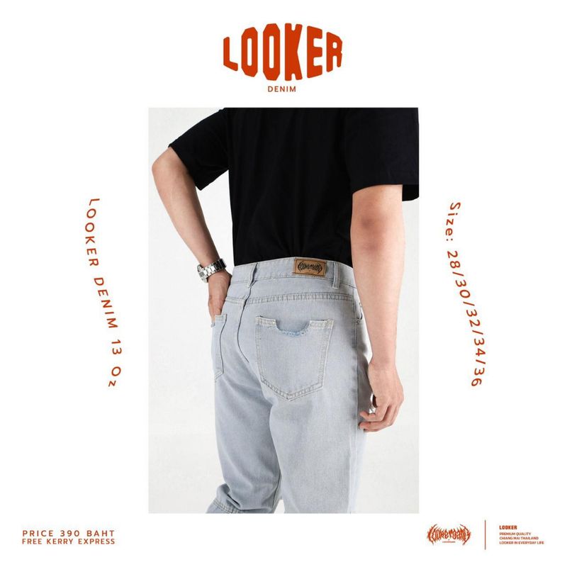 LOOKER - กางเกงยีนส์ขายาวสีฟอกแบบขาดเข่า