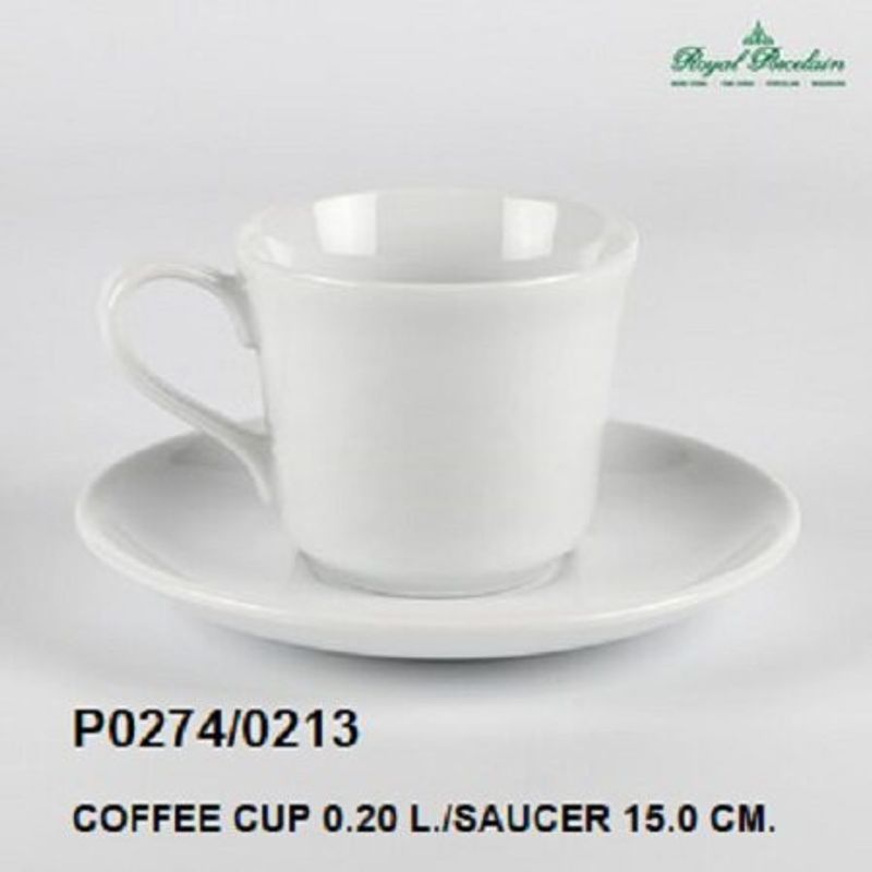 ชุดแก้วชา/กาแฟพร้อมจานรอง ขนาด0.2-0.25ลิตร แพ็ค 1 เซต เนื้อพอร์ชเลน สีขาว แบรนด์รอยัล ปอร์ซเลน Royal Porcelain เซรามิค เกรดพรีเมี่ยม