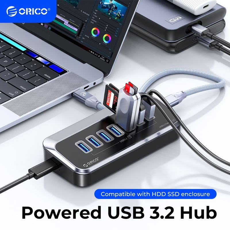 Orico อะแดปเตอร์ฮับ USB 3.2 Type-C 10Gbps ความเร็วสูง พร้อมพอร์ตพาวเวอร์ซัพพลาย USB C สําหรับ MacBook คอมพิวเตอร์ (M37A)