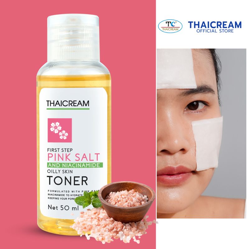 ไทยครีม โทนเนอร์เช็ดผิว สูตร เกลือหิมาลายัน น้ำตบ Thaicream First Step Pink Salt And Niacinamide Oilly Skin Toner