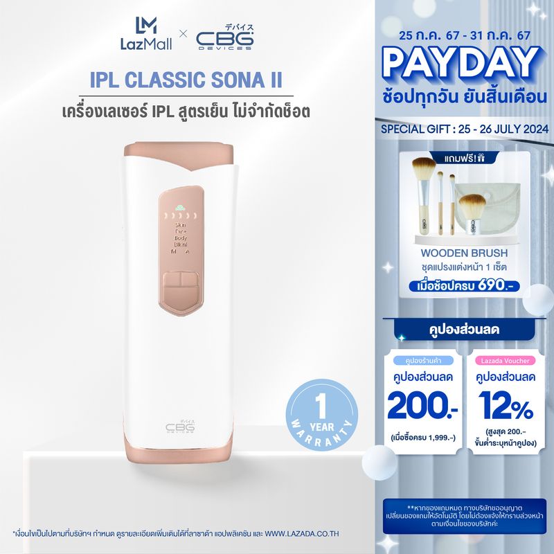 CBG Devices IPL Classic SONA II เครื่องเลเซอร์ IPL สูตรเย็น ไม่จำกัดชอต กำจัดขนถาวร หน้าใส ลดสิว(IP2)