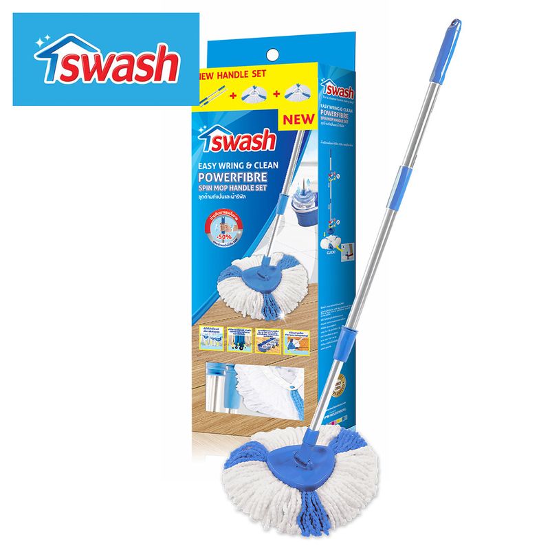 SWASH Easy Wring & Clean Spin Mop Handle Set - สวอช อีซี่ริงแอนด์คลีน ชุดด้ามถังปั่นและผ้ารีฟิล อะไหล่ไม้ม็อบ ไม้ถูพื้น ด้ามม็อบ ม็อบถูพื้น