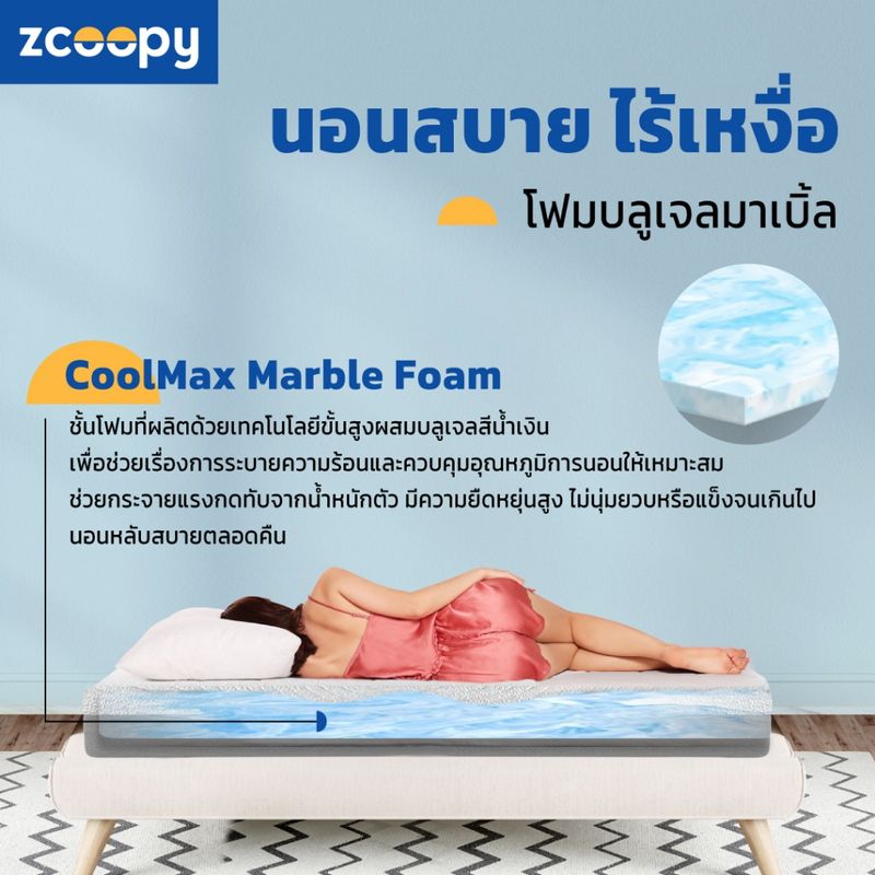 Zcoopy ที่นอน สัมผัสนุ่ม ไม่สะสมความร้อน จัดส่งในกล่อง น้ำหนักเบา ราคาประหยัด ส่งฟรี รุ่น Coolmax ขนาด 3.5ฟุต