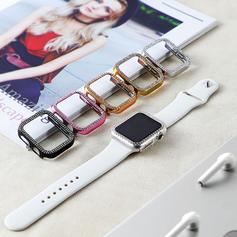 (ไม่มีกระจก) เคสสำหรับ Apple Watch ติดเพชรซีรี่ส์9 41มม. 45มม. 38มม. 42มม. กรอบกันชนสำหรับนาฬิกาแอปเปิ้ลสำหรับผู้หญิงซีรีส์8 7 6 5 4 3 2 1เคสระยิบระยับขนาด40มม. 44มม.