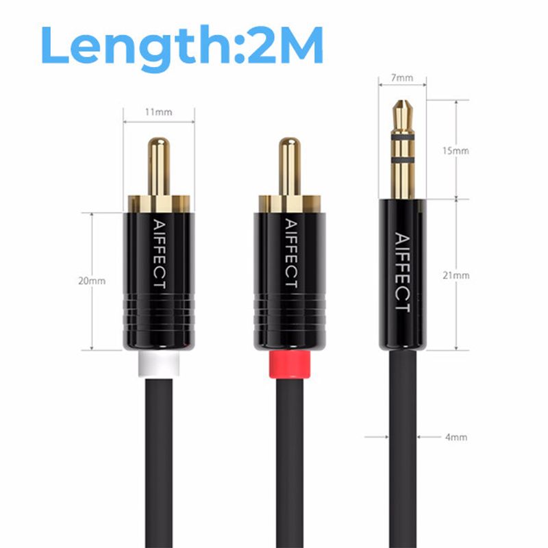 สายเสียง RCA AIFFECT ตัวผู้ขนาด3.5มม. เป็น2RCA ตัวแยกสัญญาณตัวผู้สายลำโพง AUX 2 RCA สำหรับสายเครื่องเล่นดีวีดีขยายเสียงกล่องทีวี