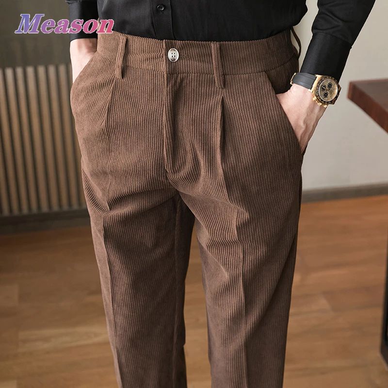 Meason กางเกงลำลองผ้าลูกฟูกสำหรับผู้ชาย D104 Oversized men's pantsกางเกงลำลองเกาหลีสำหรับผู้ชาย