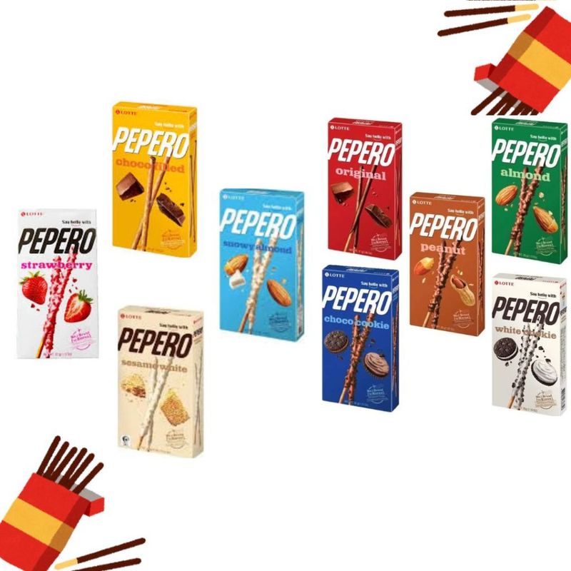 Lotte Pepero ป๊อกกี้เกาหลี  กล่องเล็ก น้ำหนัก 30-43 กรัม มี 8 รส  นำเข้าจากเกาหลี