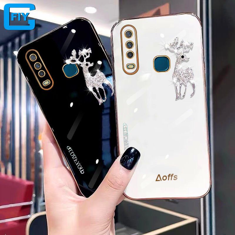 สำหรับ Vivo Y11 / Vivo Y12 / Vivo Y15 / Vivo Y17 / Vivo Y19 หรูหรา 6D เพชรแวววาวกวางกวางเคสโทรศัพท์เคลือบสีพื้นผิวกระจกเคลือบเงานุ่ม TPU ฝาหลัง