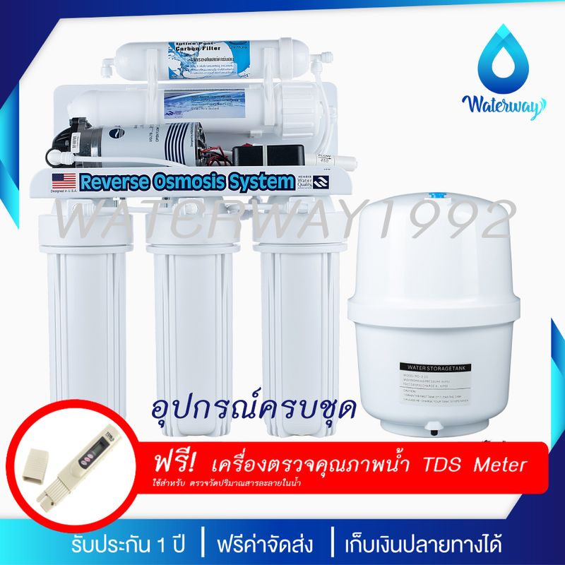 UNI PURE เครื่องกรองน้ำ RO 5 ขั้นตอน ขนาด 50-150 GPD คุณภาพดี ราคาประหยัด (รับประกัน 1ปี) แถมฟรี สายน้ำดีขนาด 1/4 นิ้ว 5 เมตร + TDS METER