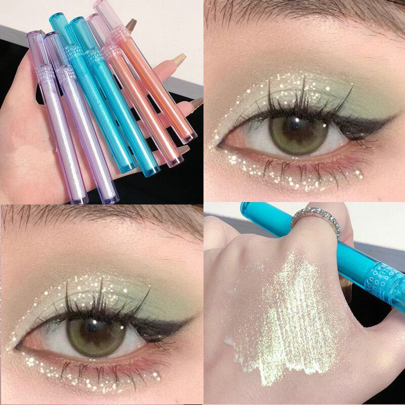 Glitter Highlighter Liquid Eye Shadow อายไลเนอร์ทนทานกันน้ำ Pearl Shiny High Gloss Brighten Silkworm แต่งหน้า