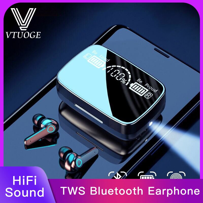 VTUOGE 9D เสียงซูเปอร์เบสหูฟัง2000มิลลิแอมป์ชั่วโมง TWS 5.1บลูทูธหูฟังเล่นเกมชุดหูฟังไร้สายกันน้ำการควบคุมแบบสัมผัสจอแสดงผล LED พร้อมไมโครโฟนสำหรับหัวเว่ย Xiaomi Samsun OPPO VIVO โทรศัพท์