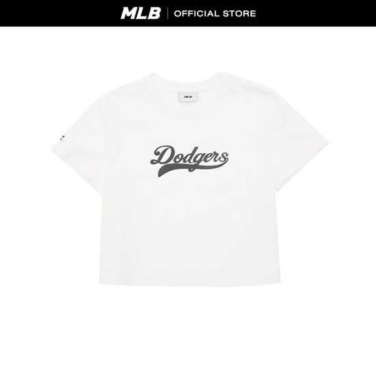 MLB เสื้อยืดทรงครอปผู้หญิง Varsity รุ่น 3FTSV1243 07WHS สีขาว