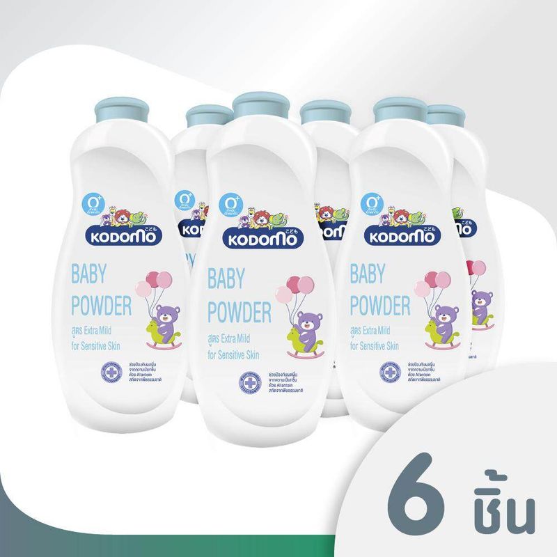 KODOMO แป้งเด็ก โคโดโม สูตรเอ็กตร้ามายด์ Extra Mild 160 กรัม 6 กระป๋อง