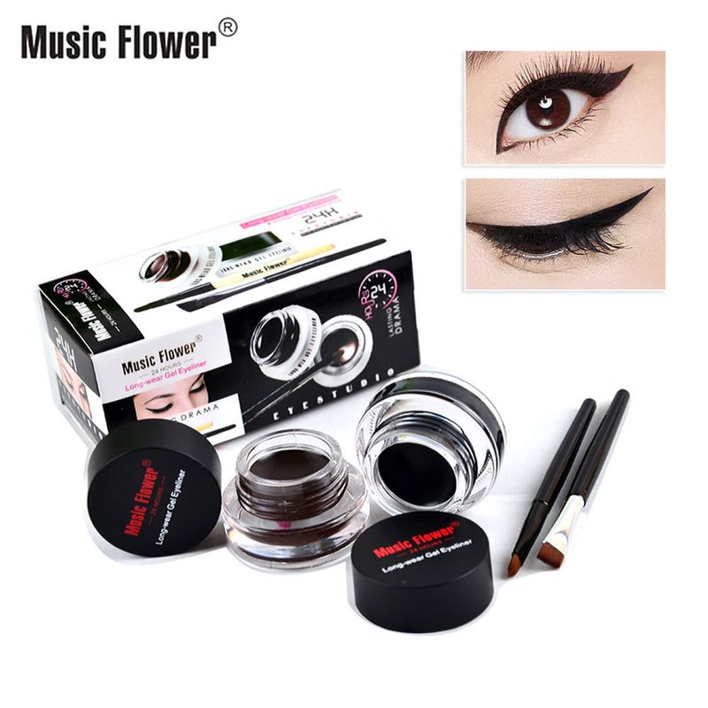 เจลเขียนคิ้ว เจลอายไลเนอร์ 2ตลับกันน้ำ24ชม Music Flower 24 Hours Longwear Gel Eyeliner ที่เขียนคิ้ว อายไลเนอร์