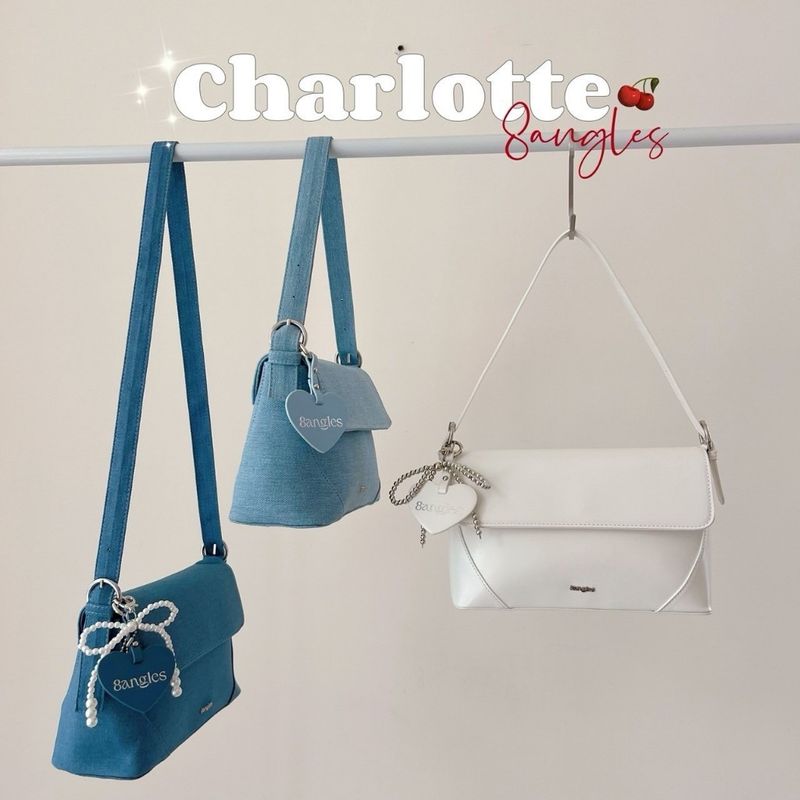 “กระเป๋า Charlotte 10.5นิ้ว แถมฟรีหัวใจ💖 8angles  มีสายให้2สาย” D052