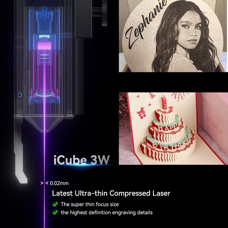 Sculpfun ICube 60W 10000mm/min แบบพกพา เครื่องแกะสลักเลเซอร์ มาพร้อมระบบกรองควันอัตโนมัติ Laser Engraving Machine