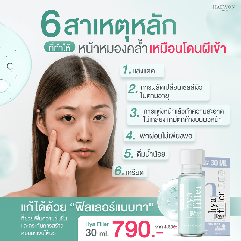 ฟิลเลอร์แบบทา hya filler ไฮยาแฮวอน เซรั่มไฮยา ลดเลือนริ้วรอย รอยเหี่ยวย่น รูขุมขนกระชับ Haewon Hyaluron Filler Serum