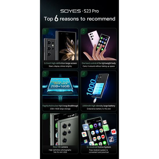 Soyes S23 Pro สมาร์ทโฟน Android 8.1 2GB+16GB ปลดล็อกแล้ว 3.0 นิ้ว 3G บลูทูธ 4.0 สั่นได้ MP3 WIFI และอื่นๆ