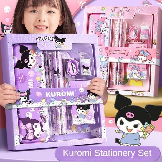 SANRIO ชุดเครื่องเขียน กบเหลาดินสอ ไม้บรรทัด ดินสอ ลายการ์ตูนน่ารัก kuromi melody Cinnamoroll พร้อมกล่องของขวัญ สําหรับนักเรียน