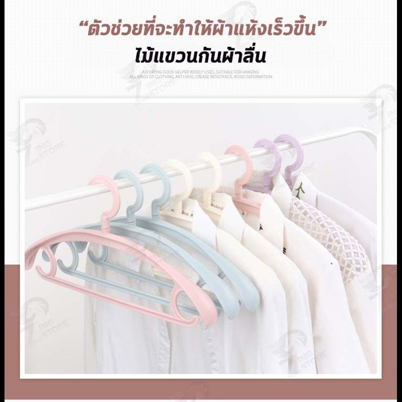 ไม้เเขวนเสื้อ ไม้เเขวนพลาสติกไหล่กว้าง เเขวนเสื้อสูท ตะขอหมุนได้ 360 องศา 1 เเพ๊ค 5 ชิ้น สีพาทเทลน่ารัก พร้อมส่ง