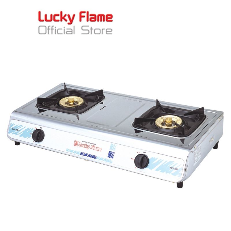 ส่งฟรี Lucky Flame เตากล่องคู่สแตนเลสทั้งตัว หัวเตาทองเหลือง รุ่น HQ-222S