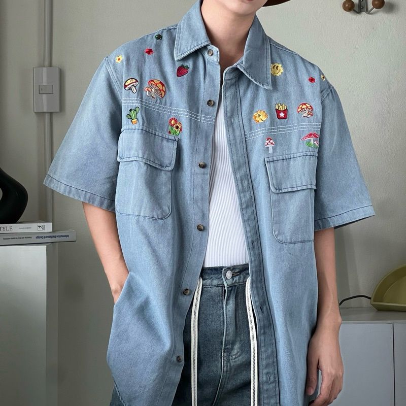 THEBOY-COUPLE LITTLE JEANS SHIRT เสื้อเชิ้ตยีนส์แขนสั้นลายปัก