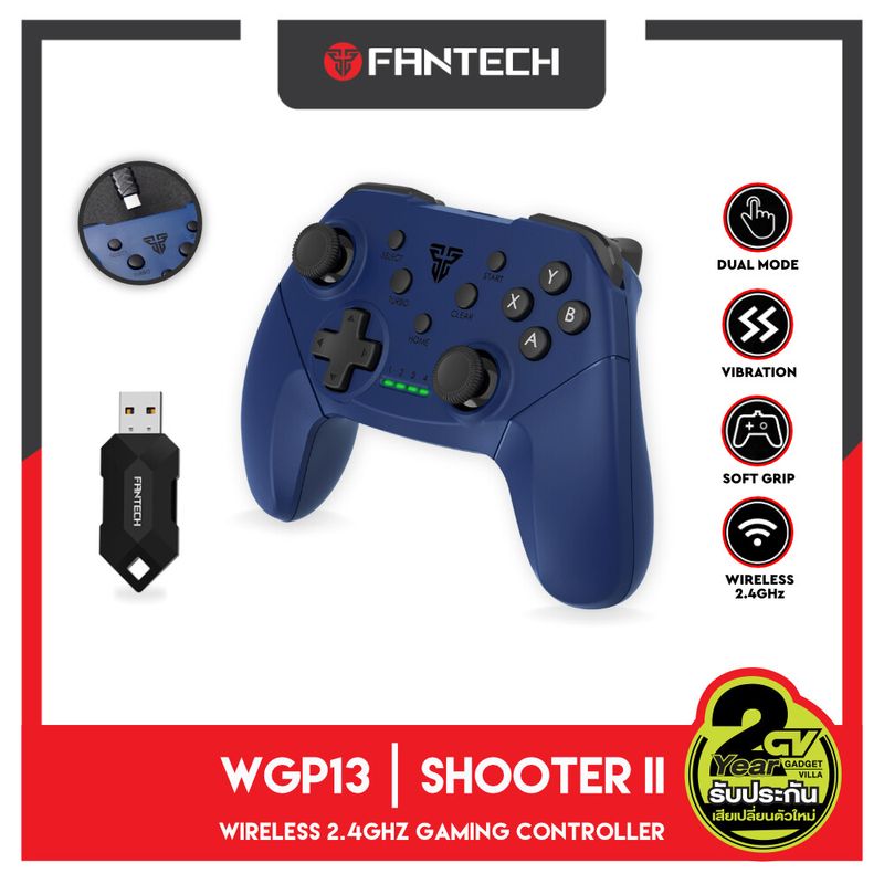 FANTECH WGP13 SHOOTER II Wireless 2.4Ghz Gaming Controller จอยเกมมิ่ง joystick คอนโทรลเลอร์ พร้อมกิฟยางด้านข้างเพิ่มความกระชับมือ รูปทรงสไตล์ X-BOX ONE สำหรับ PC/PS3