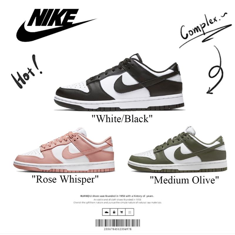 ของแท้100% Nike Dunk Low Retro White Black "Panda" "Rose Whisper" "Medium Olive" รองเท้าผ้าใบ