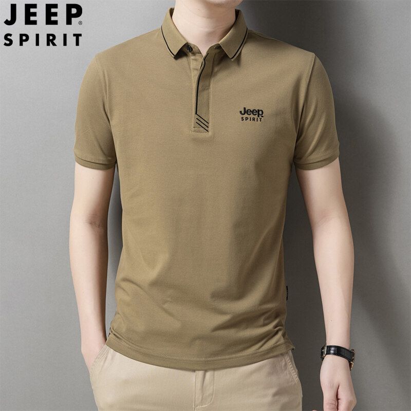 JEEP SPIRIT 1941 ESTD:เสื้อโปโลของผู้ชายสำหรับฤดูร้อน,ดำ,XL