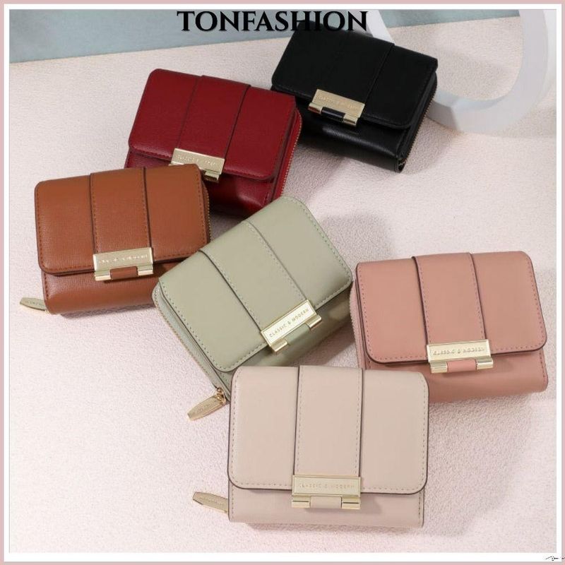 Tonfashion กระเป๋าสตางค์หนัง ใบสั้น มีซิป ขนาดเล็ก สีพื้น ความจุขนาดใหญ่ สําหรับผู้หญิง