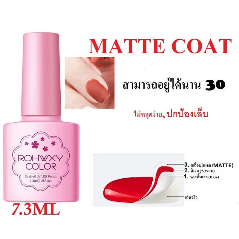 Top coat + Base + Matte สีเจลเคลือบเล็บ ขนาด 7.3 ml. สีเจลต้องอบด้วยเครื่อง UV / LED เท่านั้น