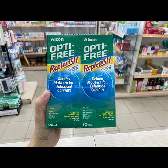 Opti free replenish 300 ml แพ็คคู่ น้ำยาแช่คอนแทคเลนส์ น้ำยาล้างคอนแทคเลนส์ หมดอายุ 9/2026