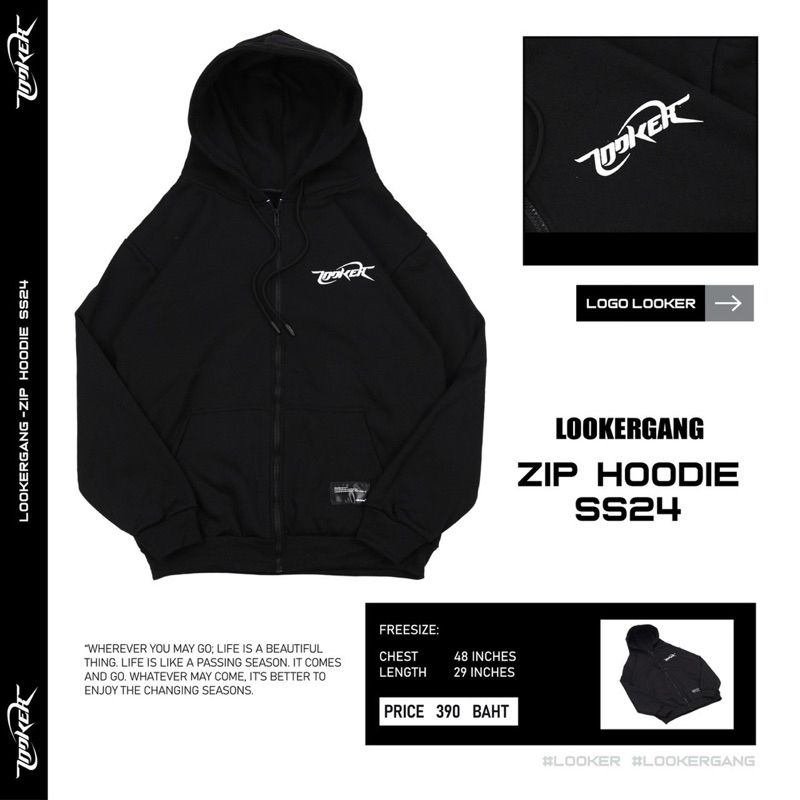 Looker Gang:Zip Hoodie ฮู้ดซิปสีดำ,01